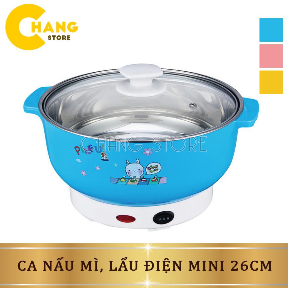 Nồi lẩu điện mini 26cm Nikai vung kính 1000W - Nồi lẩu đa năng gia đình 26cm siêu tốc Tiện Lợi