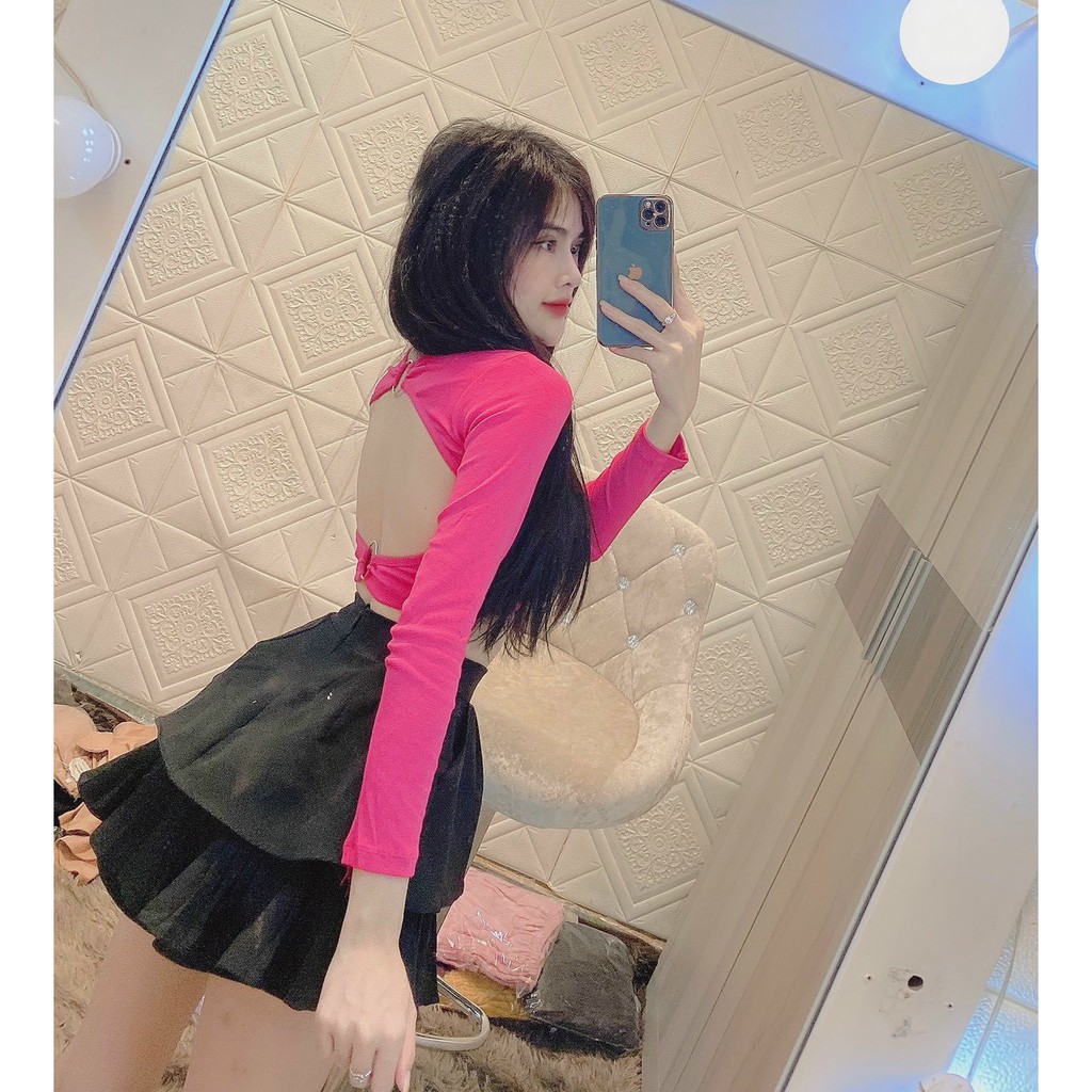 Áo kiểu tay dài khoen hở lưng có mút ngực hot nhé