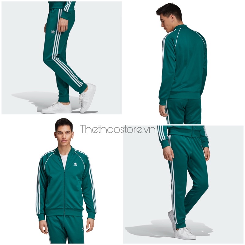 Bộ Quần Áo Thể Thao Unisex Nam Nữ Adidas SST Track - Màu Xanh Rêu