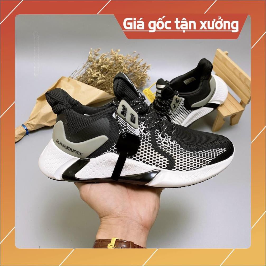 Giầy Alphabounce xịn sò Full phụ kiện, Giày thể thao nam nữ Sneaker Alphabounce 2020 đen trắng