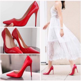 Giày cao gót đế đỏ da bóng màu đỏ 11--12p