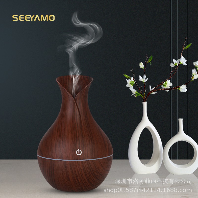 Đèn Xông Tinh Dầu Vân Gỗ Đèn Khuếch Tán Tinh Dầu Dạng Phun Sương ]