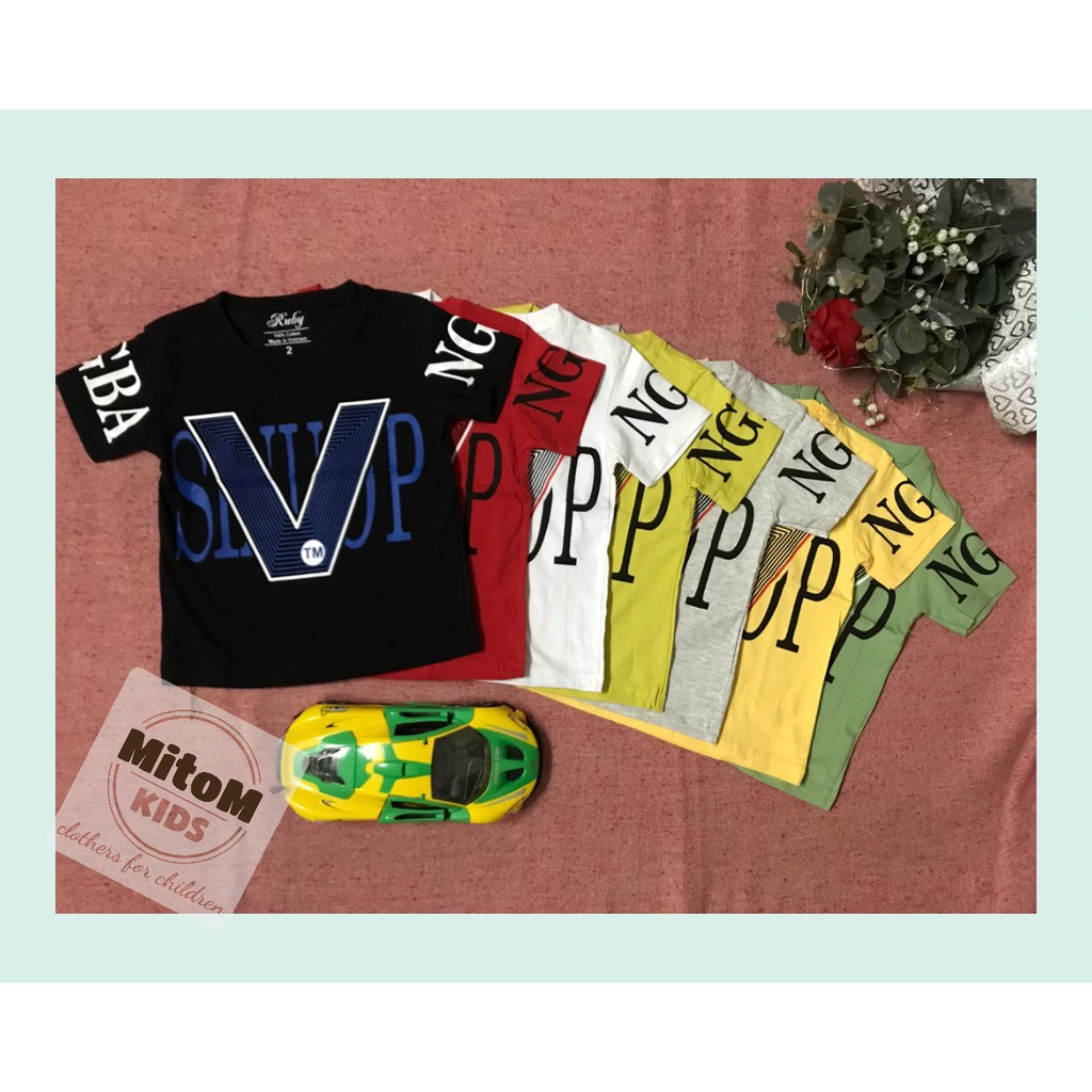 Áo cotton bé trai ♥️ FREESHIP ♥️ Chất thun cotton mềm mịn, họa tiết chữ V phong cách