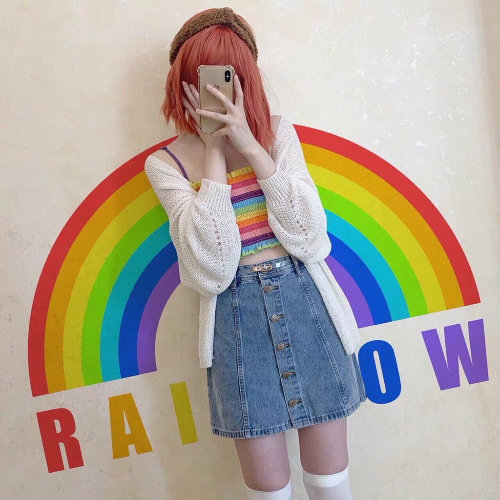 Áo Hai Dây Cầu Vồng Thân Nhún Mẫu Mới Xinh Lung Linh TTSL0162