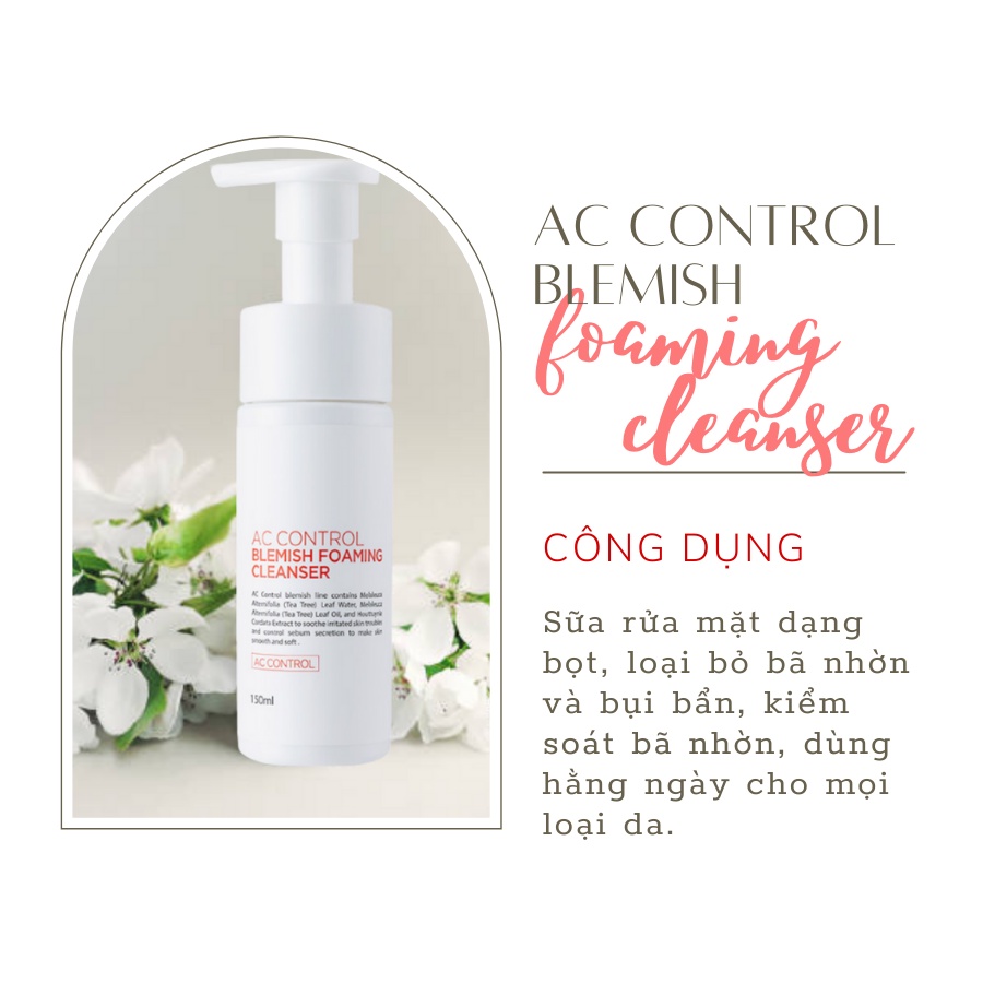 Sữa Rửa Mặt Dạng Bọt Dành Cho Da Dầu, Mụn AC Control Blemish Foaming Cleanser GoodnDoc 150ml