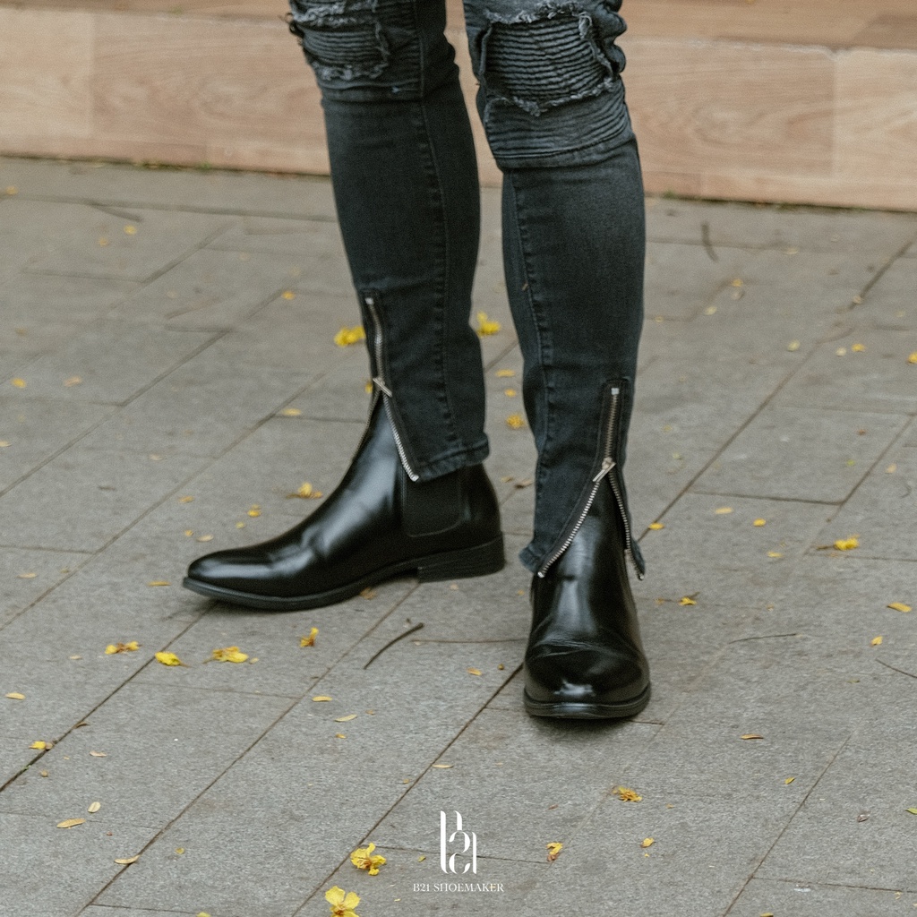 Giày Da Chelsea Boot Giày Tây Nam B21 Cổ Cao Đế Cao Su Cao Cấp Giày Da Bò Tăng Chiều Cao Trẻ Trung Thanh Lịch Full Box