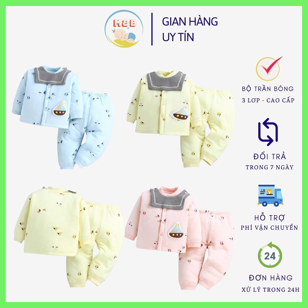 Bộ trần bông cho bé trai gái sơ sinh 3 lớp Cực Ấm quần áo sơ sinh mùa đông cho bé từ 3-12kg hàng QC cao cấp - BOTD02