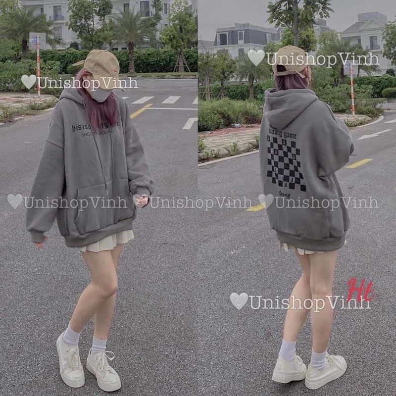 Áo hoodies nỉ caro bàn cờ mũ 2 lớp