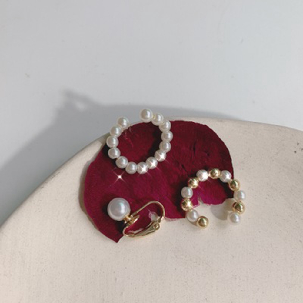 Set 3 khuyên tai xỏ lỗ / kẹp vành phối ngọc trai đơn giản cho nữ