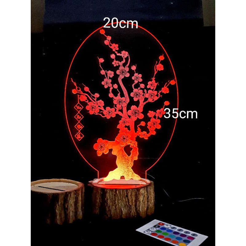 Đèn led cây Mai đế gỗ vỏ tròn.