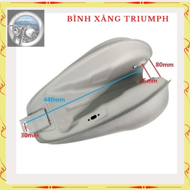 Bình xăng Trium, thùng xăng lớn độ xe Classic cafe racer , 67.. dung tích hơn 9 lít, bả sẵn matit, chỉ việc sơn