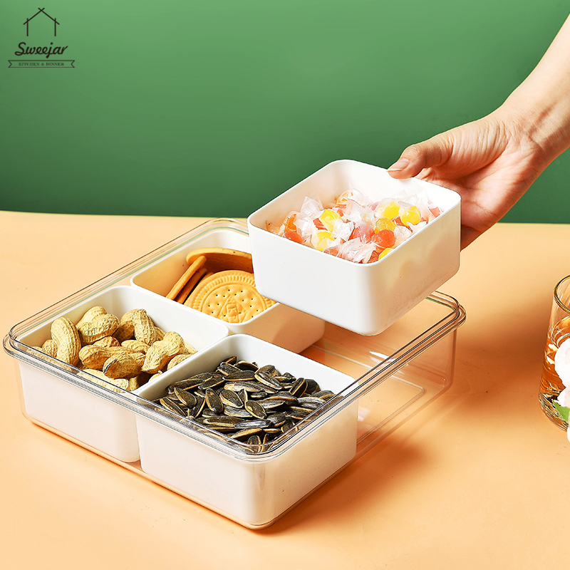 SWEEJAR Hộp đựng thức ăn  có 4 ngăn và nắp đậy có thể tháo rời tiện dụng cho gia đình