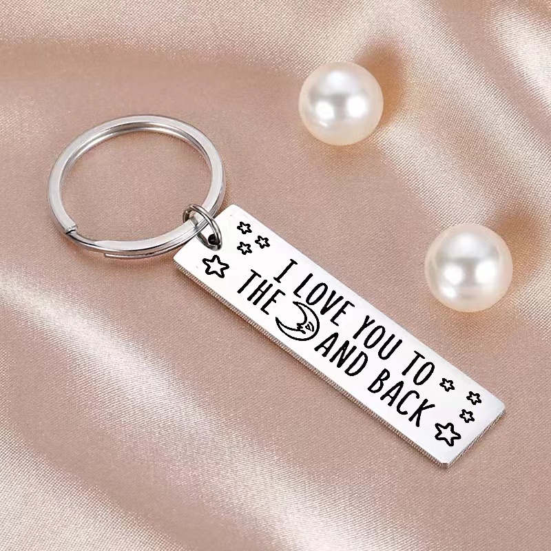 [Coisíní] Móc Khóa Thép Không Gỉ Mặt Dây Chuyền Quà Tặng Bạn Trai Bạn Gái I love you to the moon and back