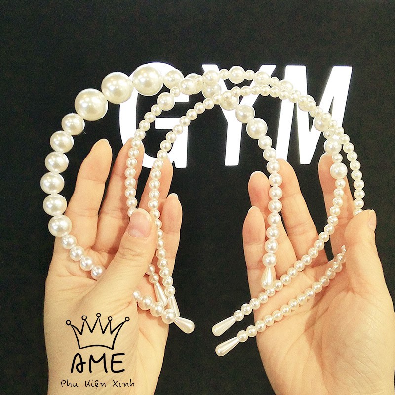 Bờm tóc ngọc trai nhân tạo to , nhỏ xinh xắn , phong cánh tiểu thư , thời trang Hàn Quốc