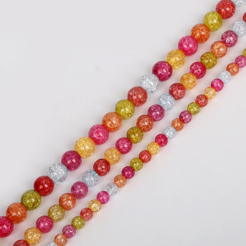 Chuỗi hạt tròn đá thạch anh tự nhiên họa tiết vết nứt trắng 6 8 10mm dùng vòng tay thủ công