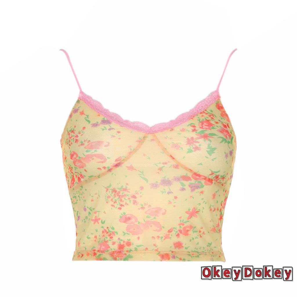 Áo hai dây cổ chữ V phối ren hoa thời trang quyến rũ cho nữ