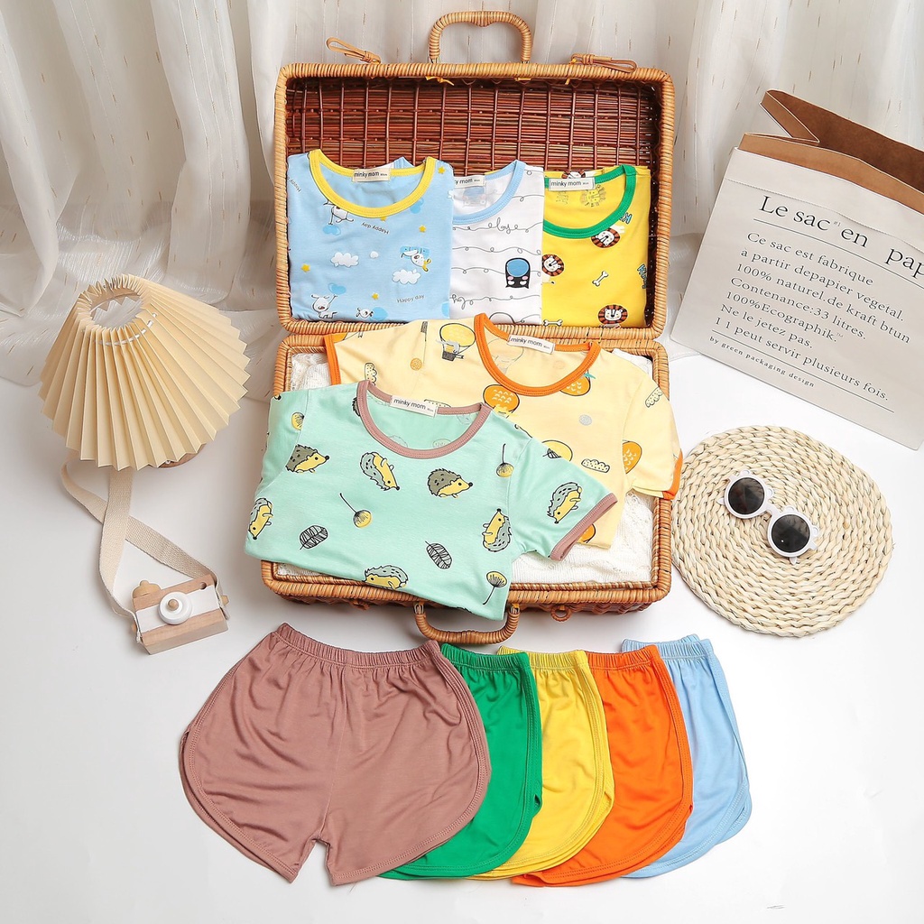 Bộ Cộc Tay MINKY MOM  ⚡FREESHIP⚡ Chất Thun Lạnh Cho Bé Trai, Bé Gái Thoải Mái Thoáng Mát Ngày Hè
