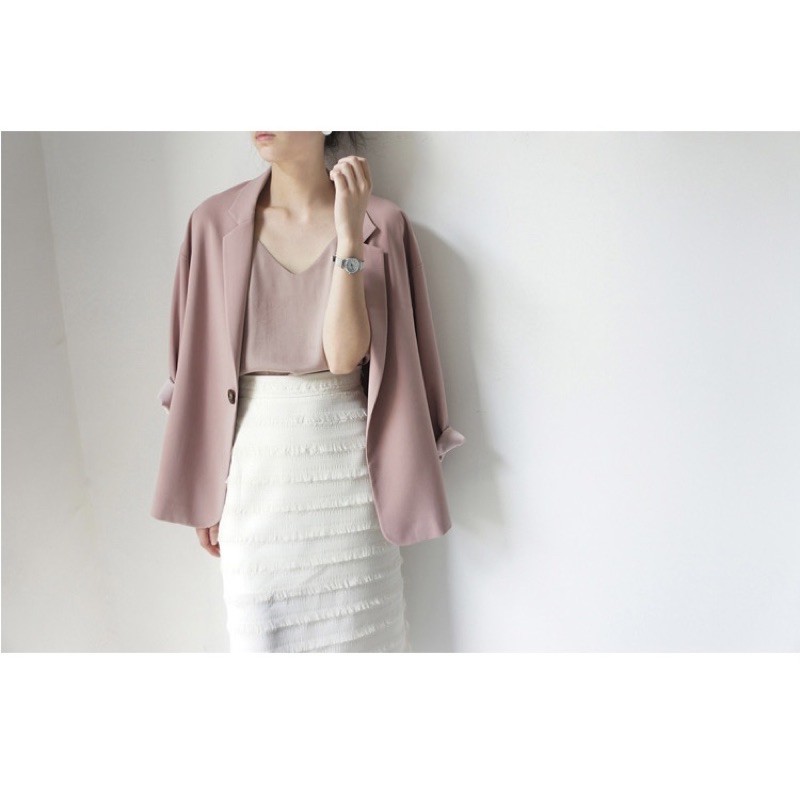 Áo blazer nữ màu hồng vải tuyết mưa cao cấp xuất dư | BigBuy360 - bigbuy360.vn