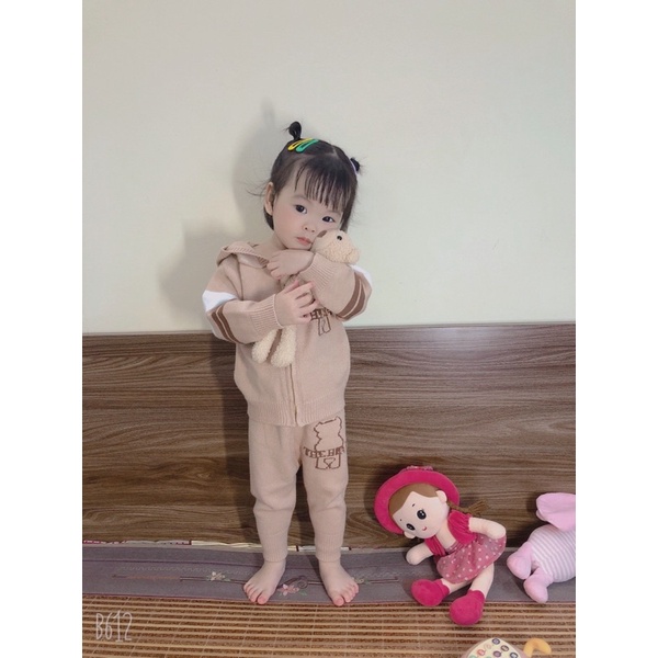 Bộ len gấu cho bé từ 1-6 tuổi, chất len cao cấp mềm mịn - HK KIDS (mã 2044)