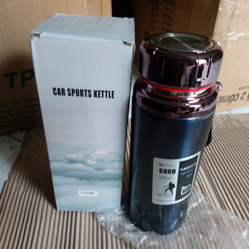 Bình giữ nhiệt cao cấp 1500ml (Hình thực tế) có nắp lưới lọc, vai cầm tay