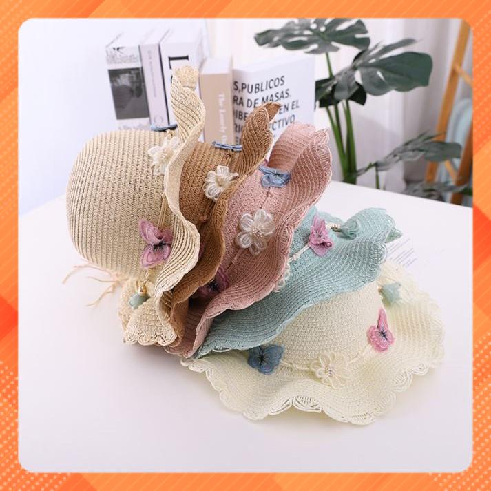 SP Mũ cói hình hoa nón hè vành tròn Hàn Quốc size 2-8 tuổi bé gái