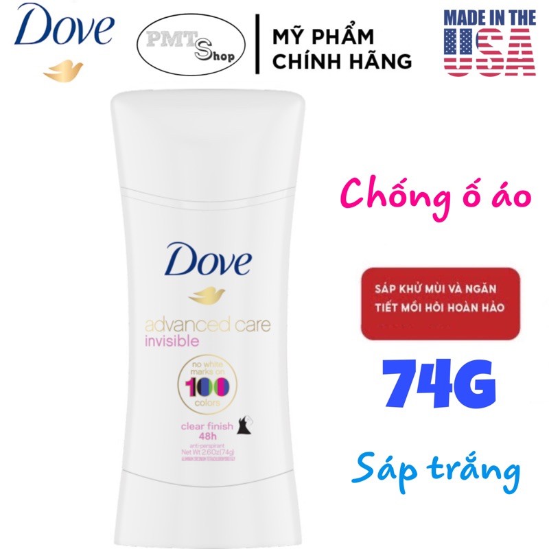 [USA] Lăn sáp Khử mùi nữ Dove Advanced Care Invisible Clear Finish 100 74g - Mỹ