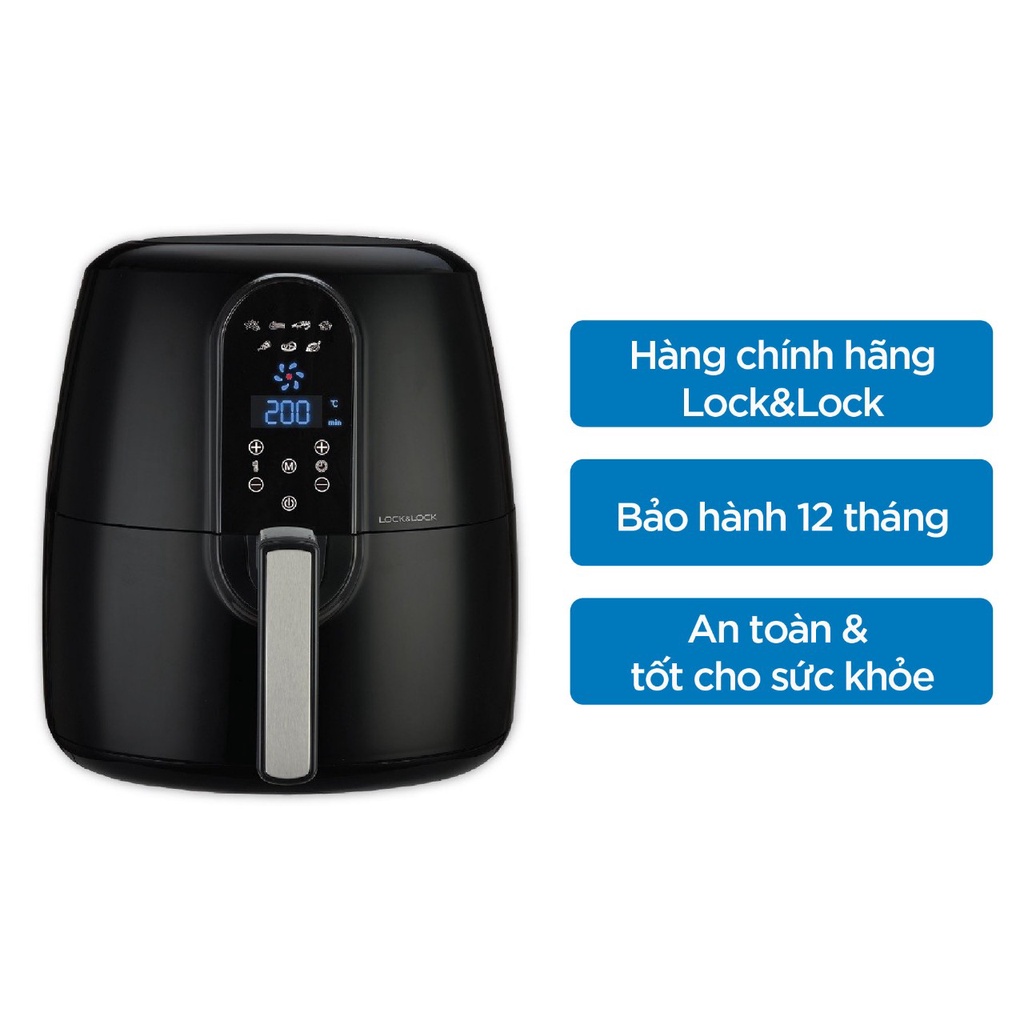 NỒI CHIÊN KHÔNG DẦU ĐIỆN TỬ  LOCK&LOCK EJF351BLK 5.2L  Màu Đen - hàng chính hãng