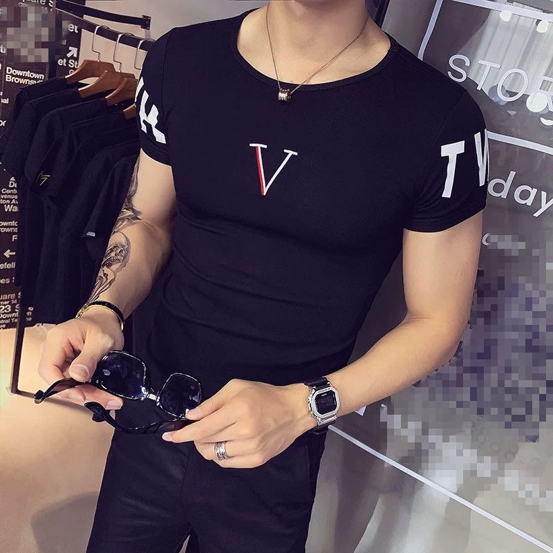 Áo Thun Tay Ngắn Màu Trơn Dáng Ôm Phong Cách Hàn Quốc Thời Trang Cho Nam