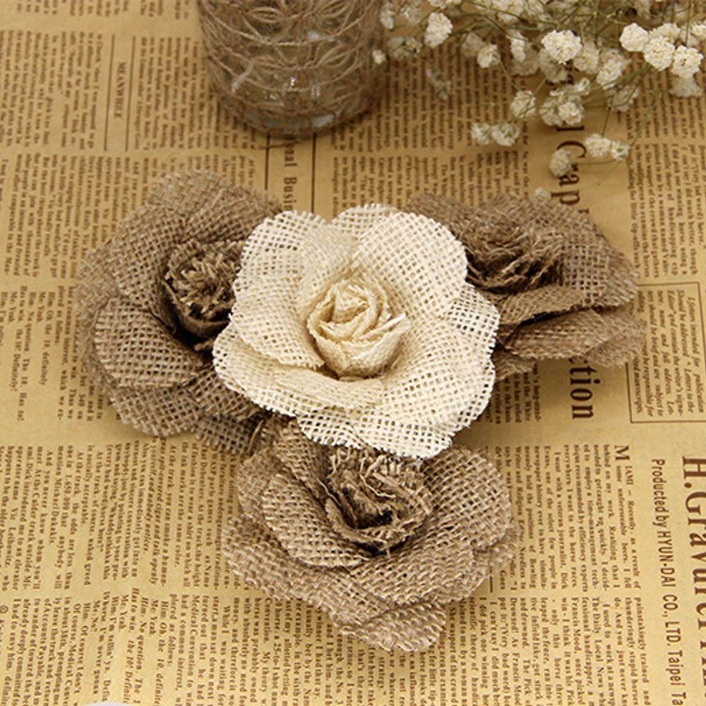 Set 2 / 6 Hoa Handmade Bằng Vải Bố Và Dây Đay 9cm Trang Trí Nhà Cửa Thời Trang