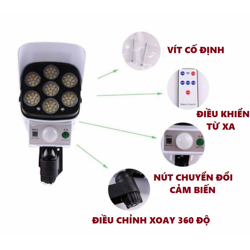Đèn năng lượng mặt trời, cảm biến chuyển động cách 5m, 77LED