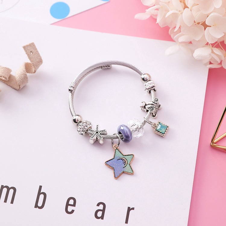 XiaoboACC Vòng Tay Mặt Hình Ngôi Sao Bằng Thép Không Gỉ Có Thể Điều Chỉnh Kích Thước DIY