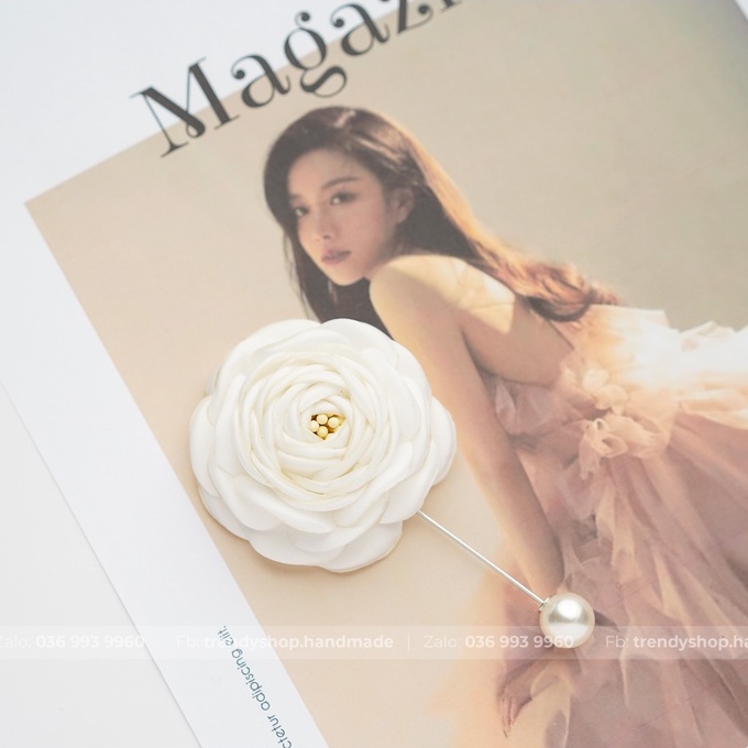Hoa cài áo - Tag hoa trà cài áo trâm cài - Hoa vải cài áo handmade