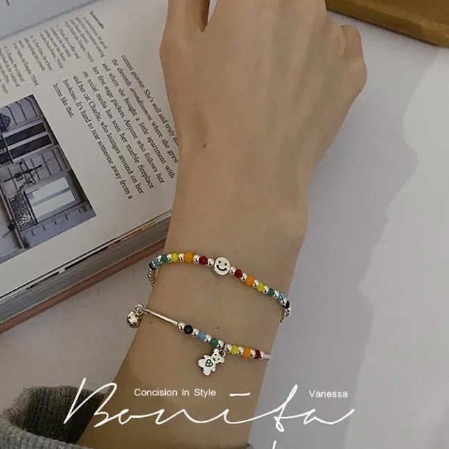 Vòng Tay Chuỗi Hạt Màu Cầu Vồng Thời Trang Hàn Quốc Cho Nữ