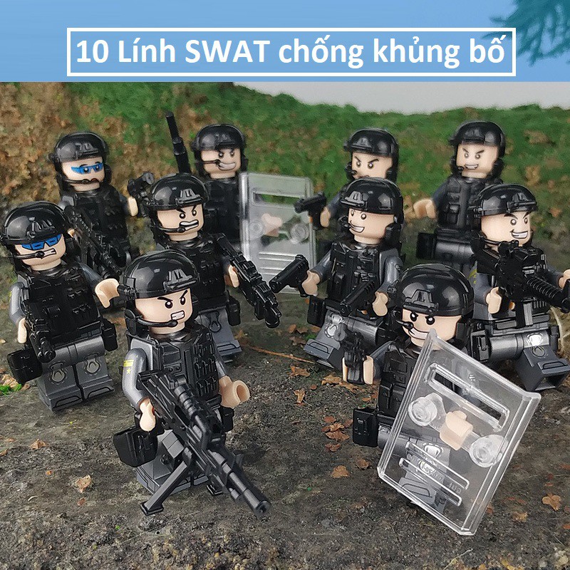 Bộ Lego lắp ráp xếp hình LÍNH SWAT CHỐNG KHỦNG BỐ bằng nhựa an toàn