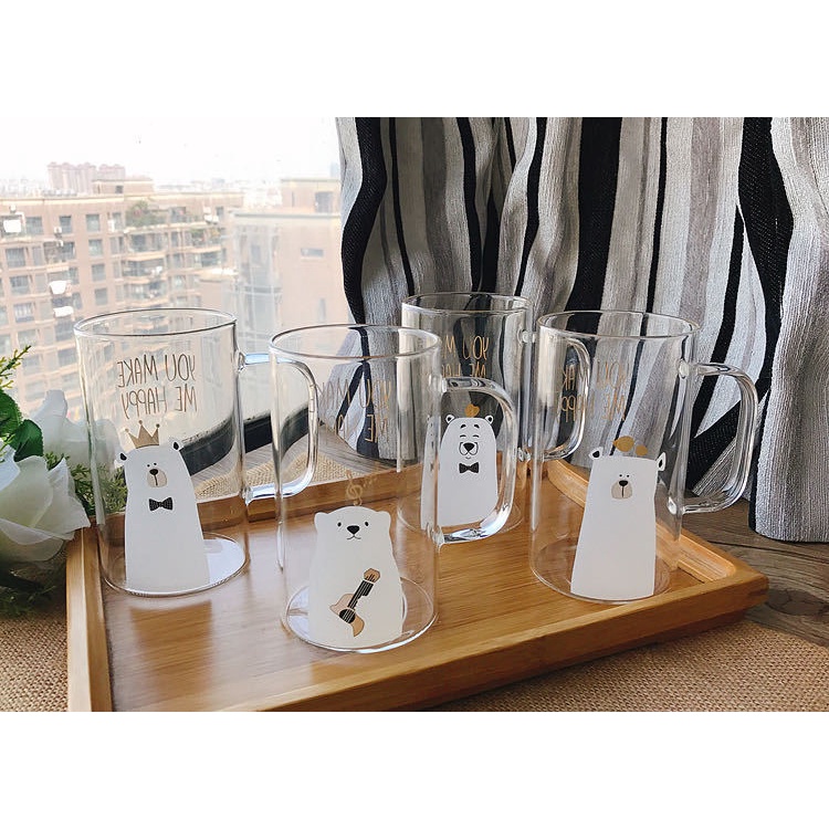 Cốc Thủy Tinh Chịu Nhiệt Hình Gấu Đáng Yêu 600ml Ly Thủy Tinh Đẹp Giá RẺ.