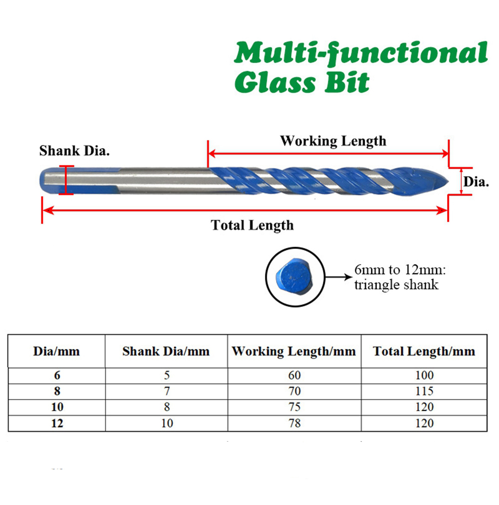 Bộ 1 / 2 / 4 Mũi Khoan Thủy Tinh Chất Lượng Cao Kích Thước 6 / 8 / 10 / 12mm