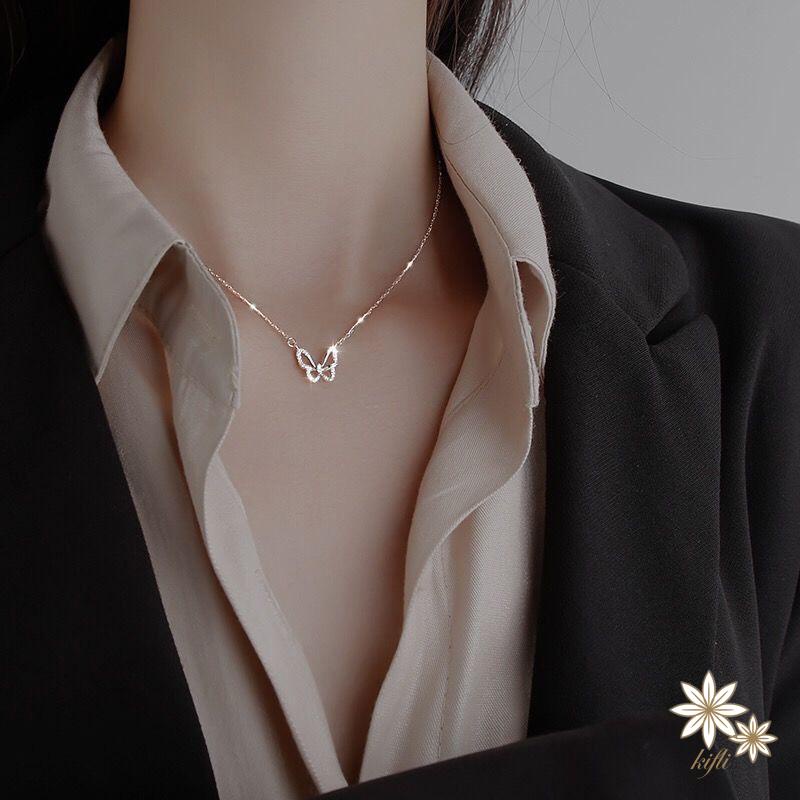 Vòng cổ Đeo Cổ Họa Tiết Bướm Rỗng Đính Ngọc Trai Và Kim Cương Giả