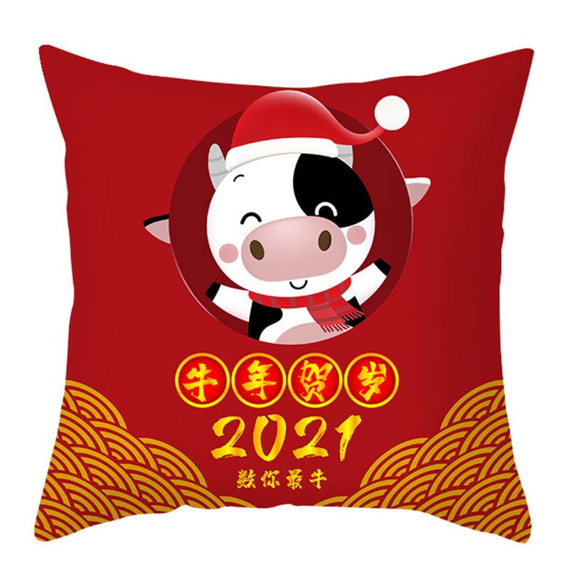 Aoto Bao Gối Bằng Polyester In Hình Chú Bò May Mắn Năm Mới 2021