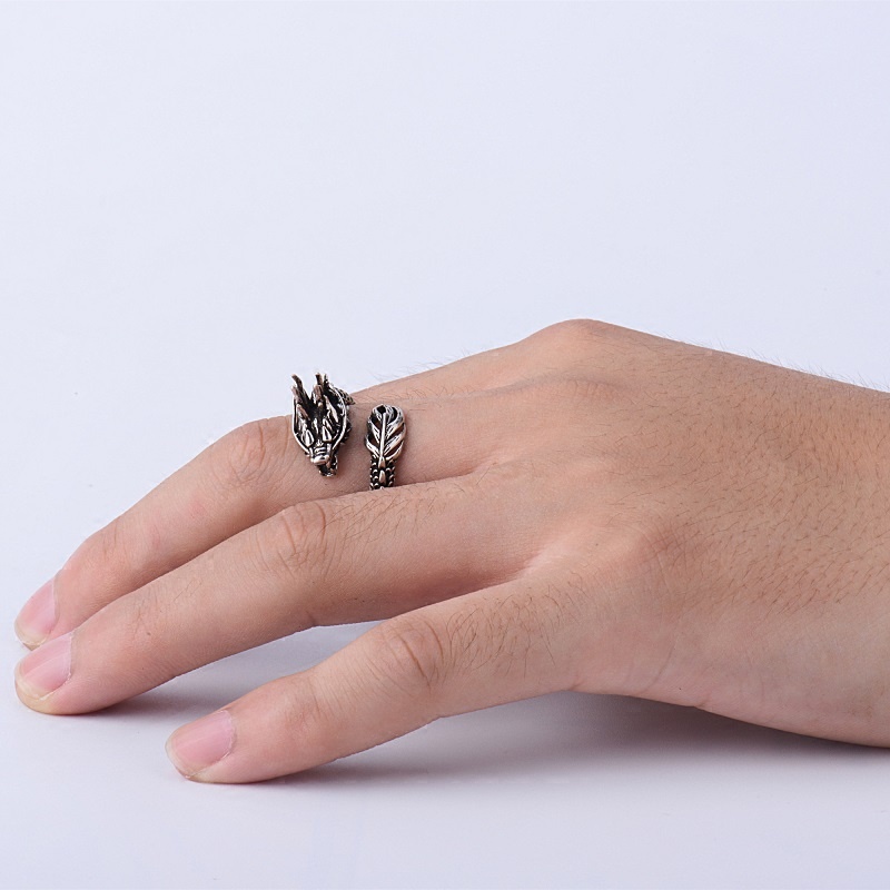 Nhẫn Nam Rồng Bạc Đẹp Cá Tính Unisex HipHop Basic Ngầu Trơn Nam Dragon Ring Lucifer Store Titan Không Gỉ- Nhẫn Nam Rồng