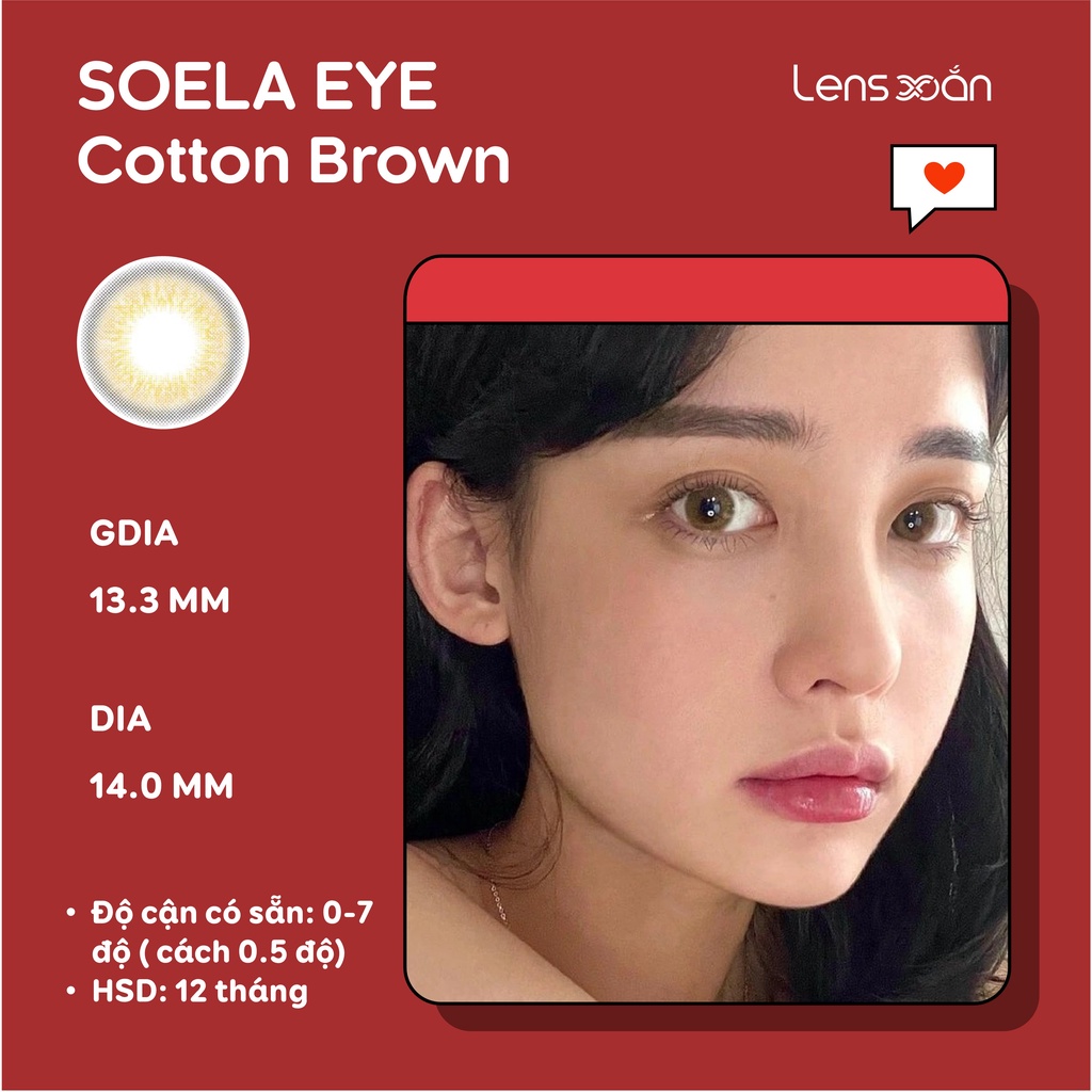 KÍNH ÁP TRÒNG SOELA EYE COTTON BROWN CỦA ISHA(12THANG):Lens nâu vàng sáng nhẹ nhàng | Lens Xoắn (GIÁ 1 CHIẾC, ĐỌC LƯU Ý)