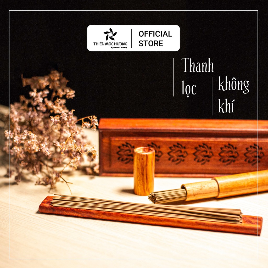 Bộ Nhang Trầm Hương Không Tăm hộp gỗ Thiên Mộc Hương, mùi thơm dịu, thư giản, giải stress, 80 cây