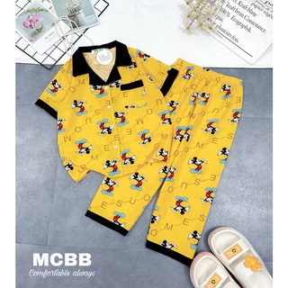 Mcbb 23-47 kg 100% vải lụa đồ ngủ cho bé gái bé trai bộ pyjama mickey pijama cho bé gái ngắn tay quần dài quần áo bé gái