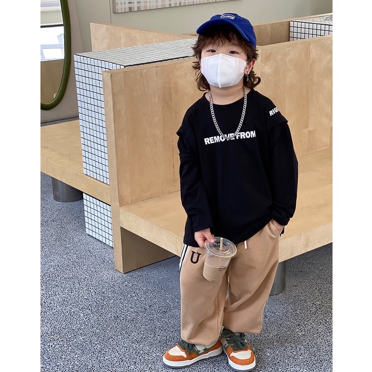A204- Áo thun dài tay bé trai chữ RE size 90 -150, quần áo trẻ em thu đông phong cách hàn quốc