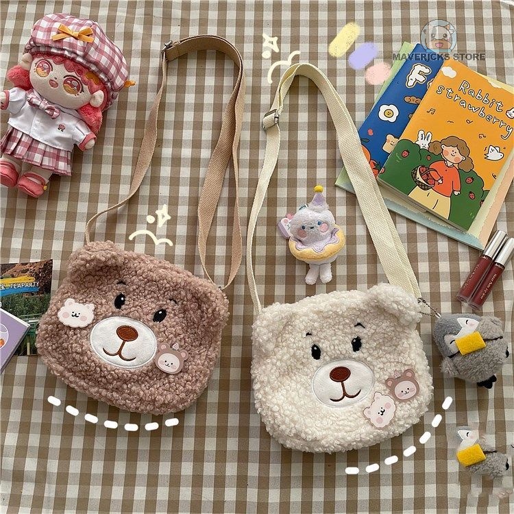 Túi đeo vai hình gấu bông dễ thương phong cách Retro Hàn quốc