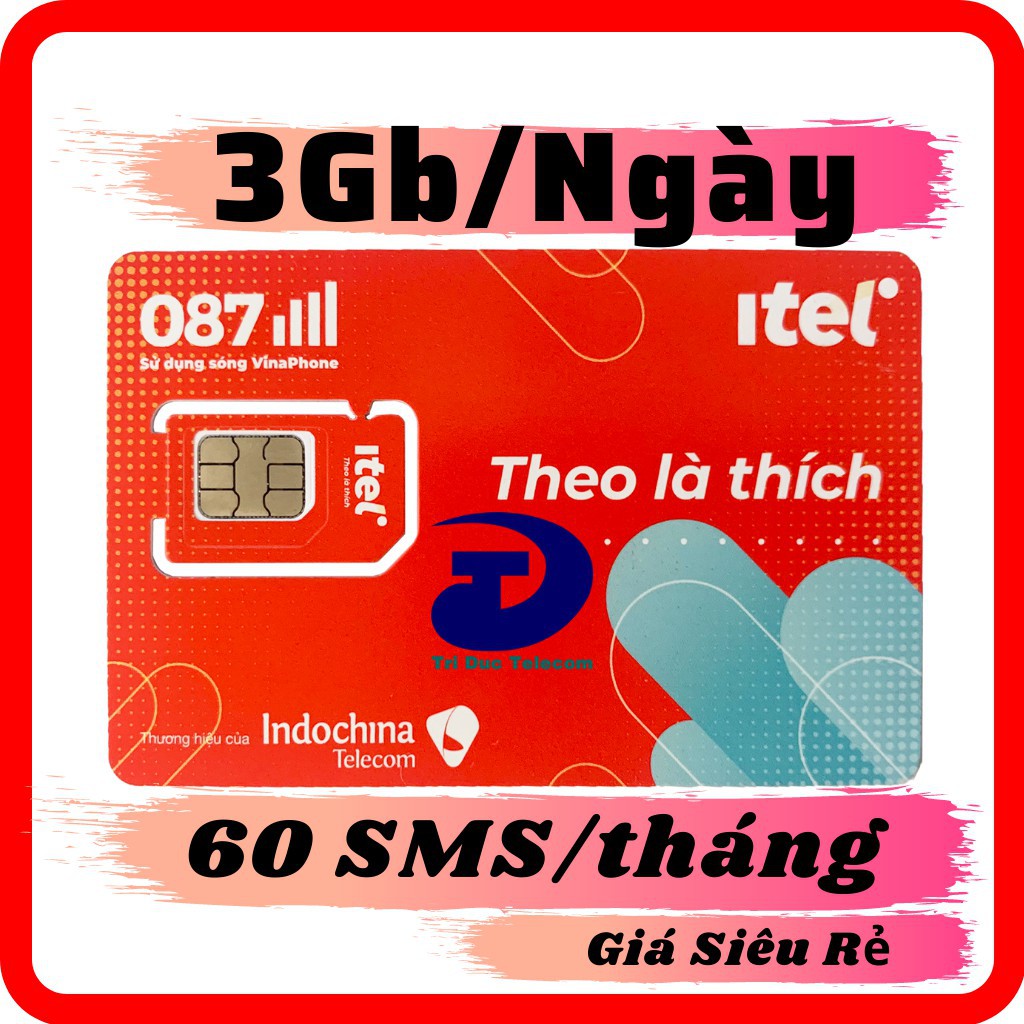 Sim 4G iTel-Vinaphone Gói May - Chỉ 77k Data 3Gb/ngày (90Gb/Tháng) - 4G tốc độ cao Toàn Quốc- Gọi Miễn Phí - Free 60 SMS