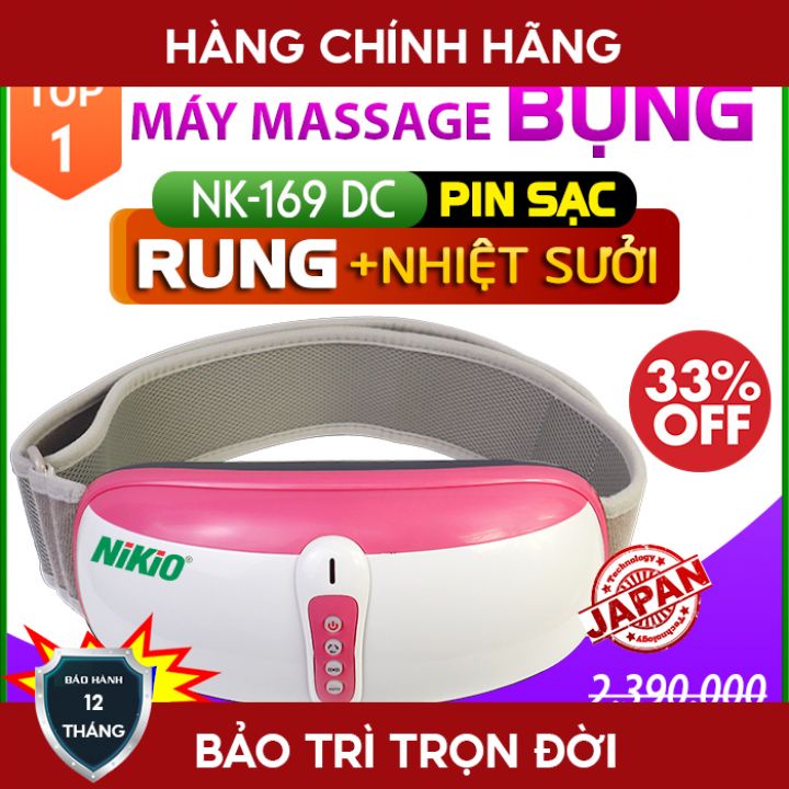 [Okbuy.vn] Đai [Máy] Massage Bụng Rung Lắc Hồng Ngoại Nhật Bản Nikio NK-169DC - Pin sạc - Chính Hãng Màu Hồng - Giảm Cân