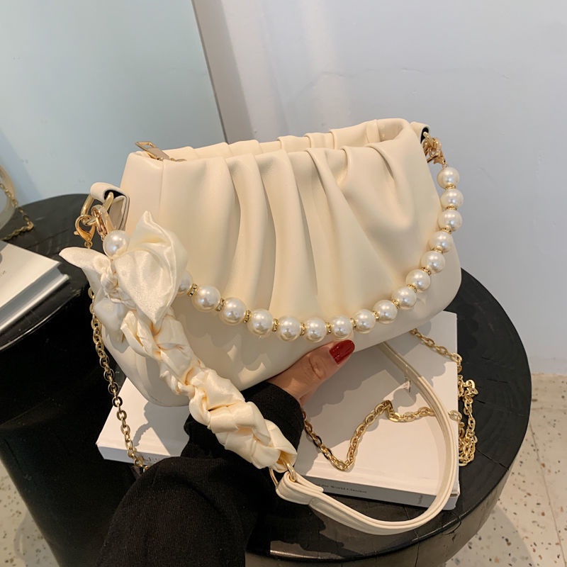 Túi Xách Da Mềm Đính Ngọc Trai Thời Trang Hàn Quốc Dành Cho Nữ