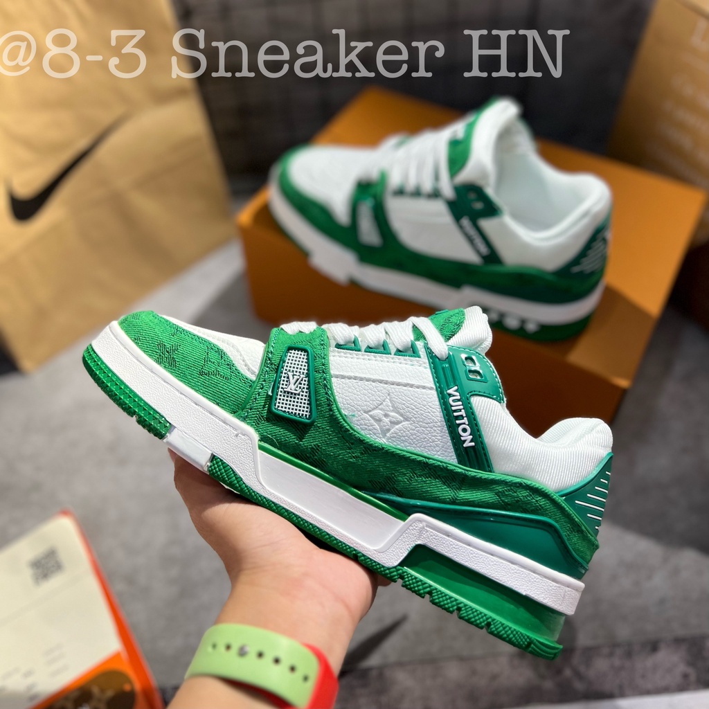 Giày LV xanh lá trắng bản sc, giày louis vuitton xanh green cao cấp