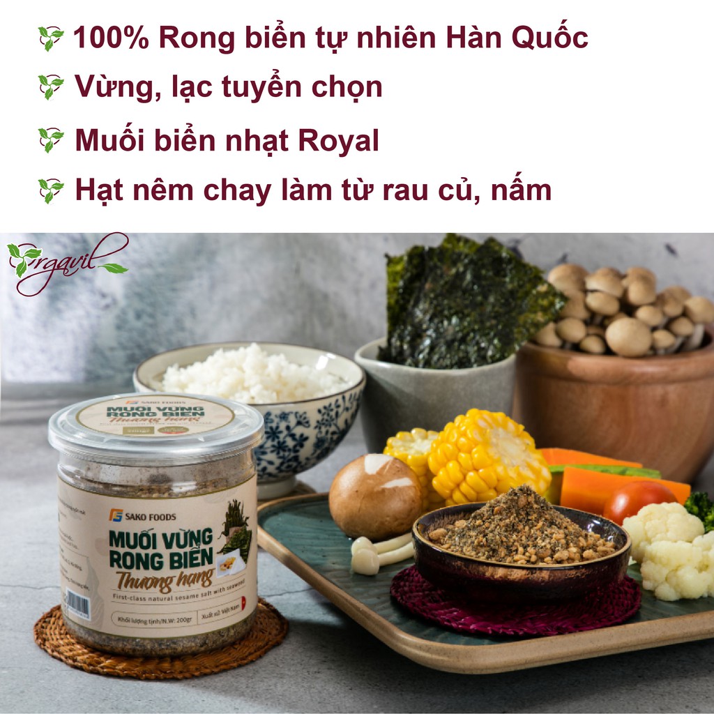 Muối Vừng Rong Biển Thượng Hạng - Chính Hãng Hộp 200g - Muối Vừng Ăn chay, Giảm Cân - Orgavil