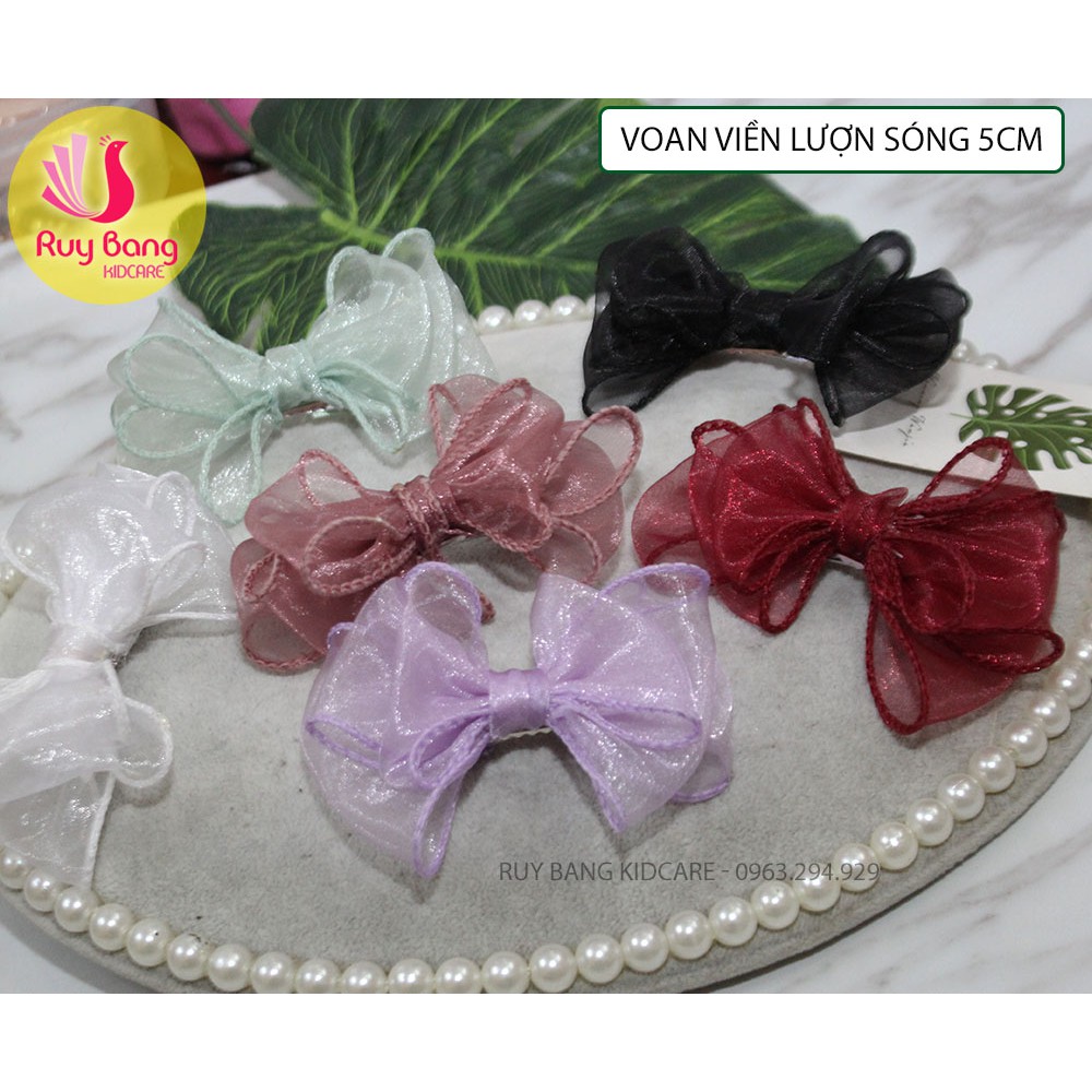 Ruy băng voan mờ viền lượn sóng, ruy băng làm nơ bờm, kẹp tóc handmade, phụ kiện tóc, phụ kiện may mặc